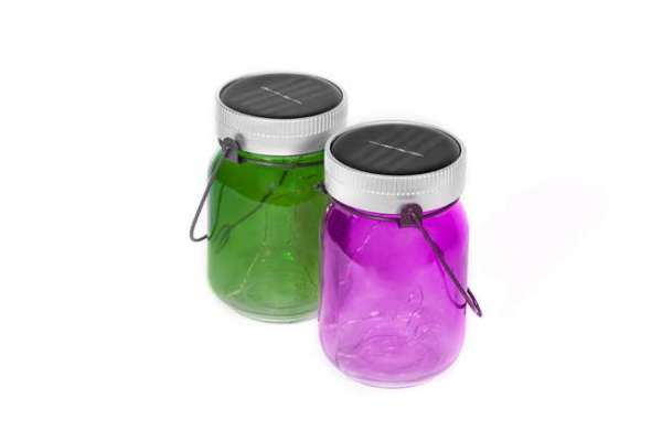 Solarleuchten Stimmungslichter fairy jars in grün und pink