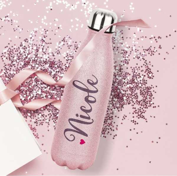 Trinkflasche Glitzer personalisierbar mit Namen in rosa