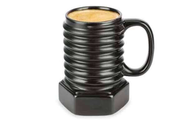Kaffeetasse in Form einer Schraube in Schwarz