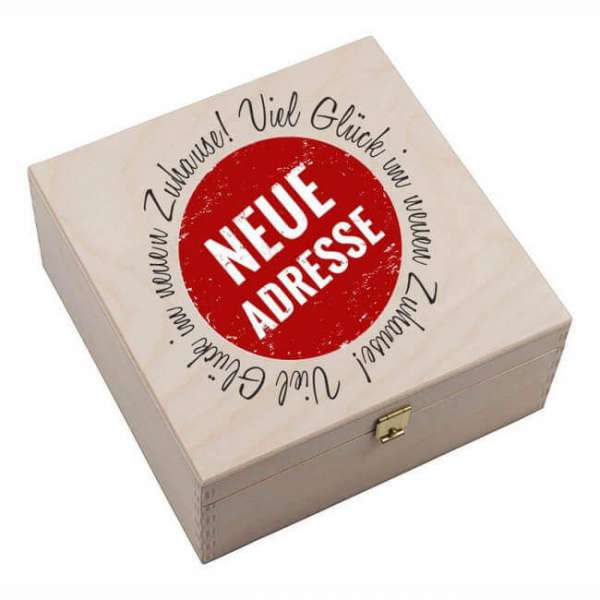 Personalisierbares "Hufeisen neue Adresse" mit Holzbox